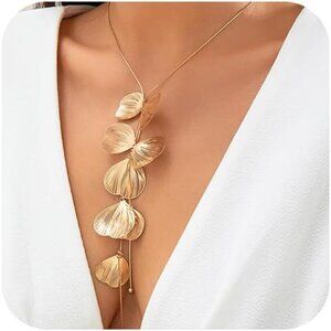 Statement Gold Leaf Choker Necklace for Women Trendy Boho Black Ginkgo Leaves